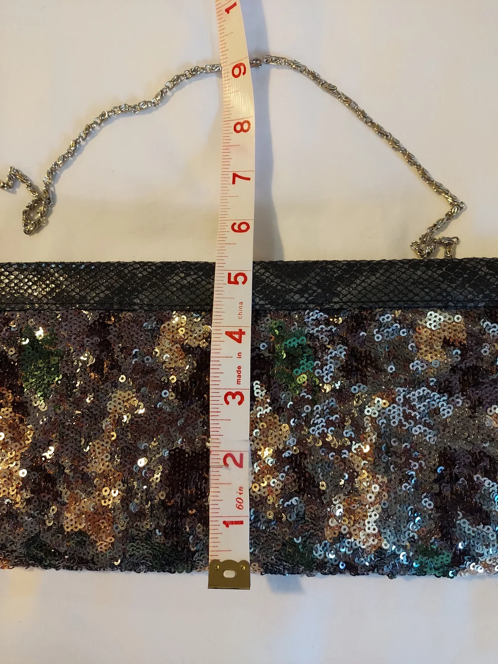 Big Buddha Boa Sequined Camouflage Metallic Chain Clutch Crossbody Bag